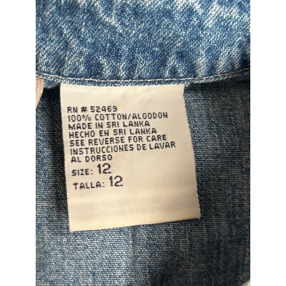 Vintage 90s Faded Glory Denim Button Front Midi Dress Short Sleeve Vneck Pockets - Picture 11 of 12